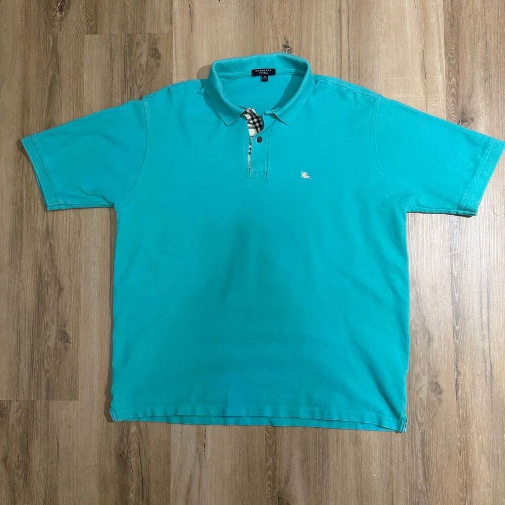 Burberry London Teal Cotton Polo Shirt Nova Check Size XL Old Money Quiet Luxury